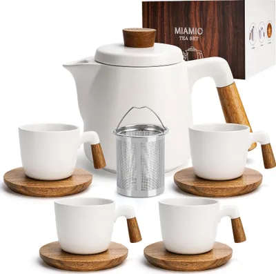 Produktbild von MIAMIO - 1 Liter Keramik-Teekannen-Set mit Siebeinsatz und 4 Keramik-Tassen