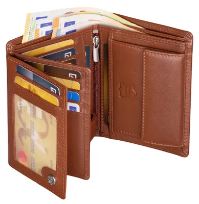 Produktbild von Geldbörse Herren RFID echt Leder Portemonnaie Rindleder Schwarz (4450) Cognac