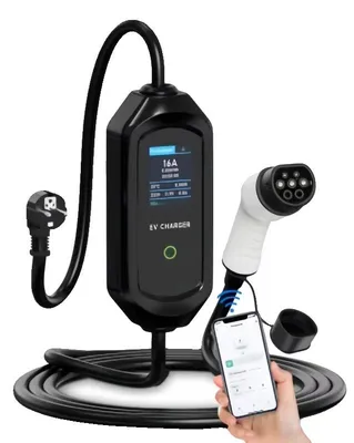 Obrázek produktu pro Přenosná nabíječka pro elektromobily, inteligentní ovládání přes aplikaci, nabíjecí výkon 16 A, kabel typu 2 o délce 3,5 m