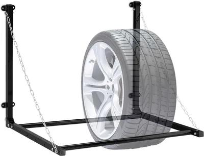 Produktbild von Reifenhalter für Wandmontage – 4 Halterungen – Für Autoreifen – Tragfähigkeit bis 90 kg – Klappbar – Stahl – Schwarz