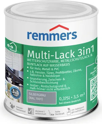 Produktbild von Remmers Multi-Lack 3in1 silbergrau (RAL 7001) 0,375 l, Lackfarbe