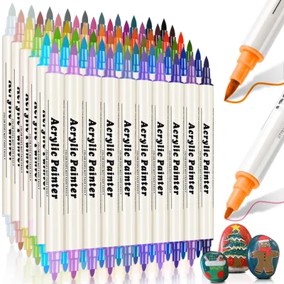 60 Acrylstifte mit Doppelspitze, wasserfest, 0,5-5 mm, für Steine, Holz, Basteln