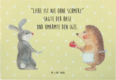 Produktbild von Mr. & Mrs. Panda Schneidebrett Hase Igel - Gelb Pastell - Geschenk, Hackbrett, Trösten, Lustige Sprüche, Vesperplatte, Servierplatte, Liebe Spruch, Frühstücksbrett