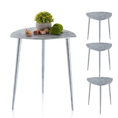 Image de Table d'appoint en métal Set de 4 tables décoratives 40cm triangulaire aluminium argenté