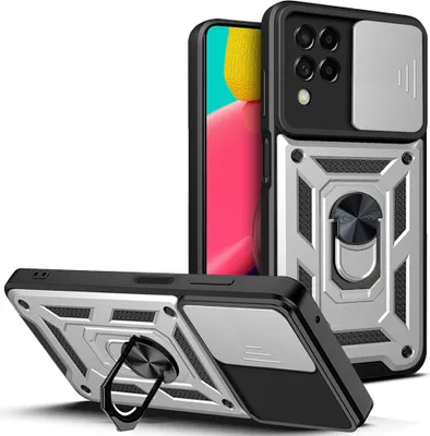 Produktbild von Galaxy M33 5G Hülle mit Ring Ständer Halter Dia Kameraschutz TPU PC Schutzhülle für Samsung Galaxy M33 5G Silber