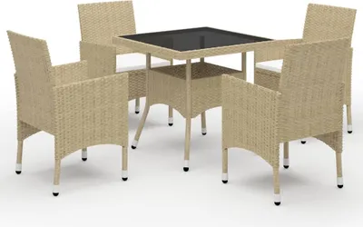 Produktbild von The Living Store 5-tlg. Garten-Essgruppe Poly Rattan und Glas Beige