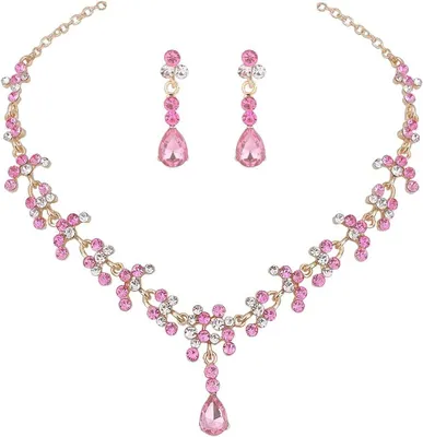 Produktbild von Halskette und Ohrstecker Set mit Strass, Kristall, für Hochzeit, Fest, Damen