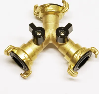 Produktbild von Messing Wasserverteiler 2-fach Y-Stück mit GK-Kupplung