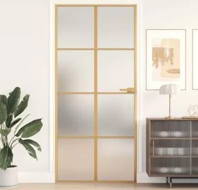 Zdjęcie produktu dla Drzwi wewnętrzne Slim Golden 93x201,5 cm ze szkła hartowanego i aluminium