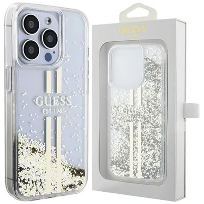Zdjęcie produktu dla Etui Guess Liquid Glitter Gold Stripes Na Iphone 15 Pro Max - Przezroczyste