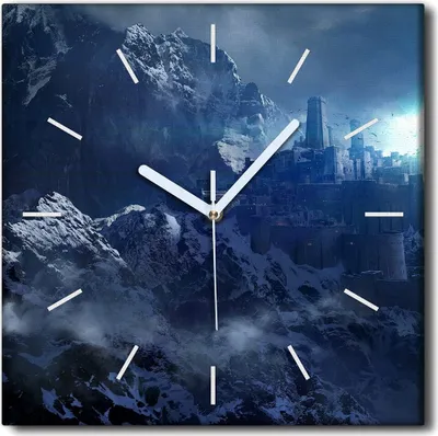 Produktbild von Coloray Uhr auf Leinwand 30x30 cm Wand Uhr Dekoration Wohnzimmer Segeltuch weiße Zeiger -Schneeschlossberge