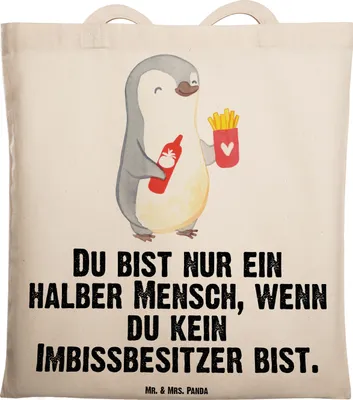Produktbild von Mr. & Mrs. Panda Einkaufstasche Imbissbesitzer Herz - Transparent - Geschenk, Witzig, Tote Bag, Tragetasche, Spruch, Jutebeutel, Shopping Tasche, Beutel, Pommesliebe