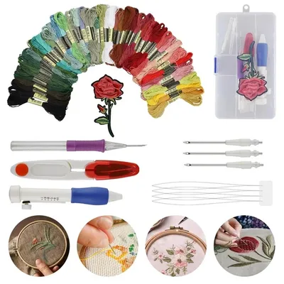 Produktbild von Anfänger Punch Needle Kit, Stickerei Set mit Stift, DIY Stickset für Kreuzstich, Nähen, Stricken und Kreatives Basteln