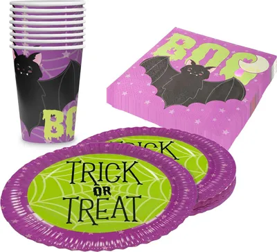 Produktbild von Halloween Skelett 36-teiliges Party-Set mit Tellern Bechern Servietten Party