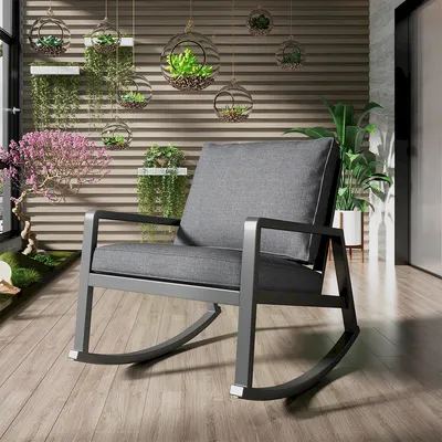 Produktbild von 3-teiliger Schaukelstuhl Verandastuhl-Gesprächsset mit Glas-Couchtisch mit 2 Schaukelstühlen und 1 Glas-Couchtisch Relaxsessel Schaukelsessel