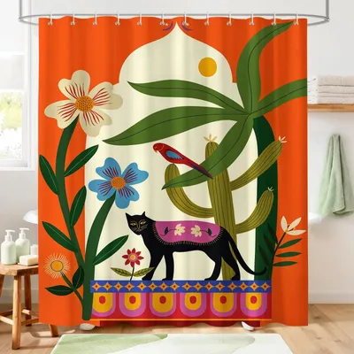 Obrázek produktu pro Boho sprchový závěs s botanickými motivy - voděodolný polyester