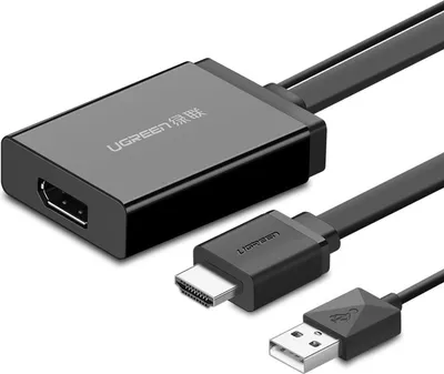 Image de Adaptateur Ugreen MM107, HDMI mâle vers Display Port femelle, USB, 0,5 m, noir