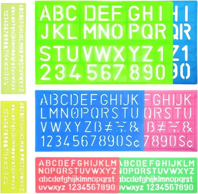 Produktbild von Set aus 8 Kunststoff Buchstaben und Zahlen Schablonen, Wiederverwendbar, Sicher und Waschbar, Zufällige