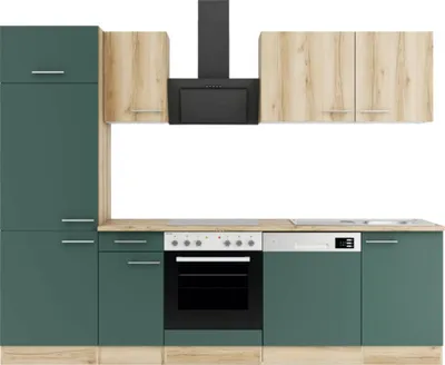 Produktbild von Optifit Küchenzeile ohne Geräte Livorno290/Savona405 270 cm wildeiche grün matt strukturiert zerlegt Variante reversibel
