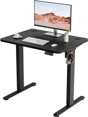 Productafbeelding van Staand Bureau 80x60cm, Elektrisch in Hoogte Verstelbaar Bureau, Computerbureau met Geheugenfunctie & Haken, Zwart
