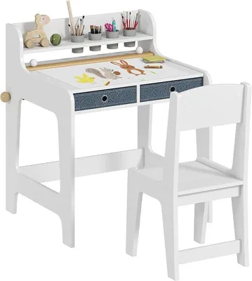 Imagen del producto de Conjunto de escritorio y silla para niños de 3 a 8 años, con estante y cajones