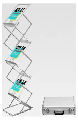 Produktbild von Faltbarer Prospektständer I ALU/ACRYL Bodenprospektständer A4 Kataloghalter Falt-Prospektständer Pop-up Ständer für Messe und Büro (mit Koffer)