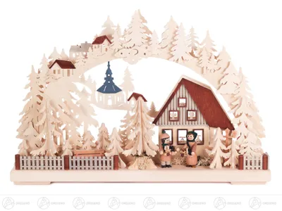 Produktbild von 3D-Schwibbogen Striezelkinder an der Tanne (43x30cm) von RATAGS Holzdesign