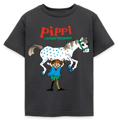 Produktbild von Spreadshirt Pippi Langstrumpf Pippi Hebt Kleiner Onkel Kinder T-Shirt, 98/104 (3-4 Jahre), Dunkelgrau