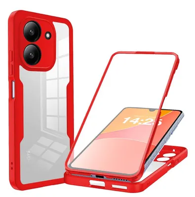 Produktbild von 360 Grad Rundum Schutz Handyhülle für Xiaomi Redmi 13C Full Cover Vollschutz Case Farbe: Rot