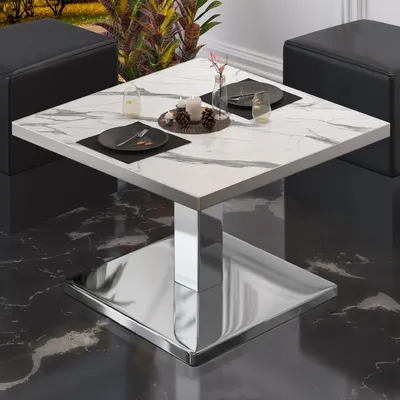 Produktbild von BM | Bistro Loungetisch | B:T:H 60 x 60 x 41 cm | Weiß Marmor / Edelstahl | Bistro Tisch Loungetisch