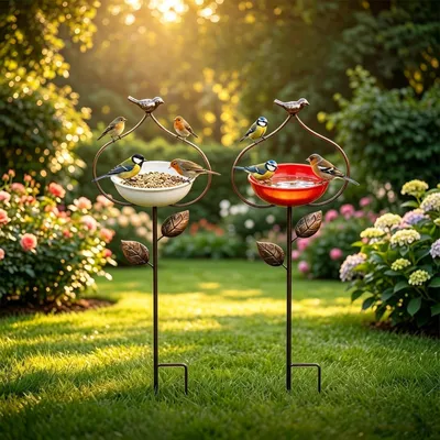 Produktbild von Vogeltränke Metall Winterfest Gartenstecker Bienentränke Insektentränke Blume