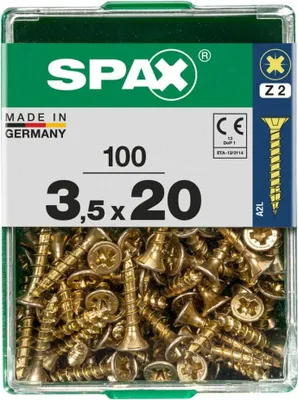 Produktbild von SPAX 4081020350202, Schraube, Stahl, Zink, Holz, Flachkopf, Pozidriv, Gelb