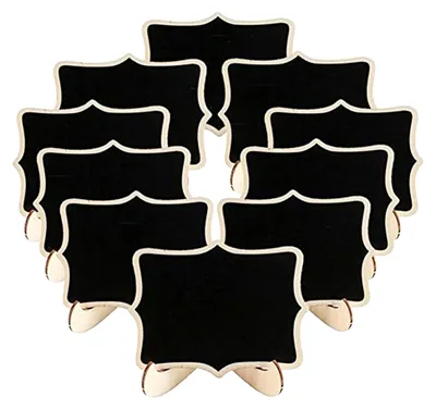 Produktbild von 12stücke Mini-tafel aus Holz mit Ständer Schwarze Kreidetafel Formschöne Nachrichtentafel für Tischdekoration für Hochzeit Dinnerparty Kindergeburtstag