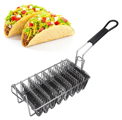 Taco-Frittierkorb für 8 Schalen, Edelstahl, mit langem Griff