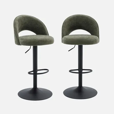 Produktbild von sweeek - 2er-Set höhenverstellbare Barhocker mit schwarzem Gestell und Stoffbezug - Khaki