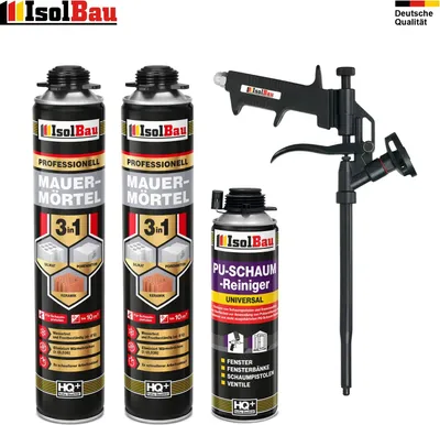 Mauermörtel 2 x 750ml SET Teflon Schaumpistole Reiniger Montageschaum PU Mörtel