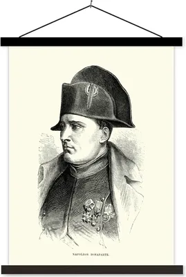 Produktbild von MuchoWow® Textilposter Illustration von Napoleon Bonaparte in schwarz-weiß 40x53 cm mit schwarzem Rahmen - Abbildung