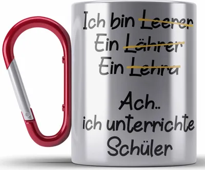 Produktbild von Trendation - Lehrer Edelstahl Tasse Karabiner Geschenk Karabiner Edelstahl Tasse Karabiner Edelstahl mit Spruch Lehrer Geschenkidee Lustig Sprüche (Rot)