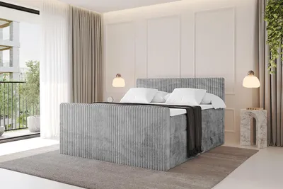 Produktbild von ALTDECOR Boxspringbett mit Fußteil - TOLO-Z KING 180x200 Cord - Hellgrau - Komplett-Set mit H3 und H4 Matratzen und Topper, Polsterbett mit Bettkästen, Lattenrost, Bett mit Stauraum, Doppelbett, Boxbett