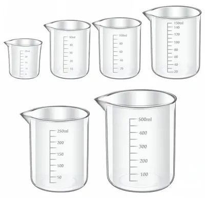 Obrázok produktu pre Sada odmerných pohárov, 6 kusov, plastové, objem 25 ml – 500 ml, presné, odolné voči teplu, s odmernou stupnicou, vhodné do laboratória a kuchyne