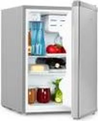 Produktbild von Klarstein Cool Kid - Getränkekühlschrank, Mini-Kühlschrank, Mini-Bar, 66 Liter Volumen, 109 kWh/Jahr, freistehend, 45 x 63 x 51 cm (BxHxT), 42db, grau / Edelstahl gebürstet