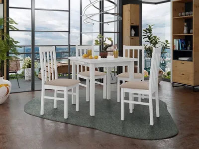Obrázek produktu pro Jídelní rozkládací stůl 80 cm se 4 židlemi ADELBITE 4 - bílá / béžová