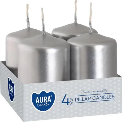 Zdjęcie produktu dla Świeca wotywna BISPOL Aura 7H 6CM SW40/60 SREBRNY METALIK 4szt.
