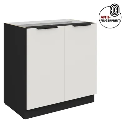 Produktbild von Küchen Unterschrank 80 cm Küche ARIA Weiss ultra matt + Schwarz matt, hochwertige Fronten mit Anti Fingerprint Beschichtung Küchenzeile Küchenblock