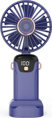 Produktbild von Prenosný ventilátor, mini ručný ventilátor s LED displejom, indikátor batérie, podporuje 5 nastaviteľných rýchlostí vetra, tichá prevádzka, skladacia rukoväť, odnímateľný kryt, vhodný pre deti, ženy, dospelých, do domácnosti, kancelárie, exteriéru, na cesty, do ubytovne