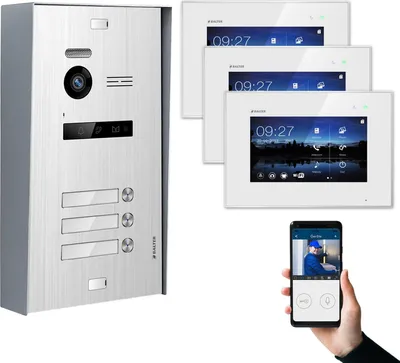 Produktbild von BALTER EVO Aufputz Silber 2-Draht BUS 7" WiFi Monitor Weiß Video Türsprechanlage Set 3 Familienhaus