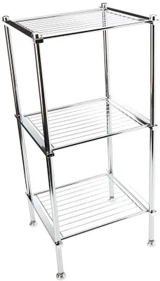 Immagine prodotto di Uniqoos® Scaffale da bagno autoportante, 3 ripiani – finitura cromata, scaffale salvaspazio per asciugamani e cosmetici, ideale per piccoli bagni