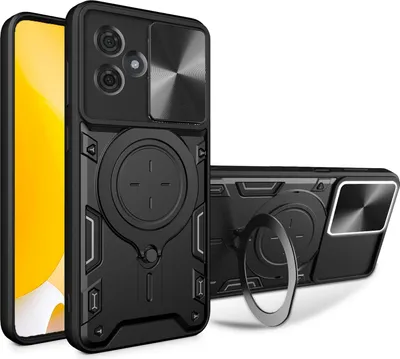 Image de Etui pour Motorola Moto G54 étui durable double couche avec protection de l'appareil photo et anneau de support Noir