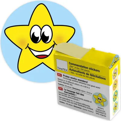 Produktbild von TimeTEX Belobigungs-Aufkleber "Sternchen bunt" in Spender-Box, 500 Stück