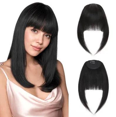 Produktbild von Clip in Pony Haarteile Echthaar 14g Französischer Pony Natürliches Schwarz